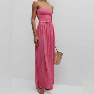 Ramy Brook Womens Pink Smocked Strapless Side-Split Coverup, Pink, Size Medium